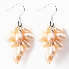 Earring  silver 925 salmon pearl freshwater in grape shape x 2pcs