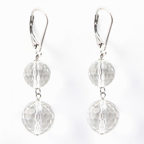 Boucle d'oreille argent 925 deux boules cristal de roche12mm x 2pcs 