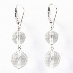 Boucle d'oreille argent 925 deux boules cristal de roche12mm x 2 st 
