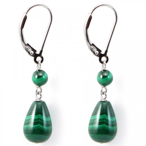 Earrings :  malachite & dormeuse silver 925 x 2pcs  