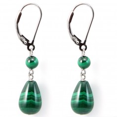 Boucles d'oreilles : malachite & dormeuse argent 925  x 2pcs 