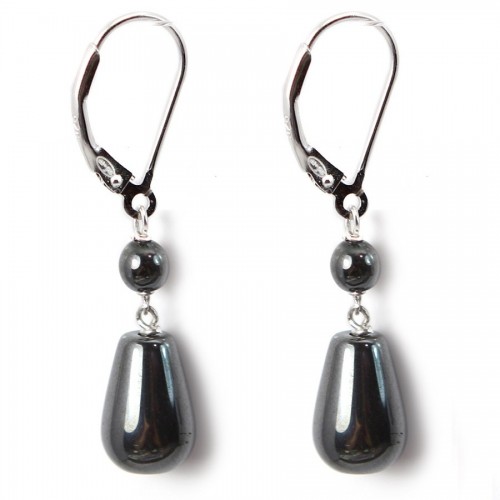 Boucles d'oreilles : hématite & dormeuse argent 925  x 2pcs 