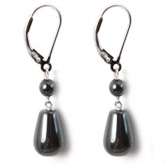 Boucles d'oreilles : hématite & dormeuse argent 925  x 2pcs 