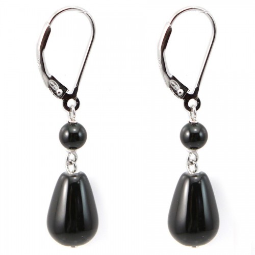Boucles d'oreilles : onyx & dormeuse argent 925  x 2pcs 