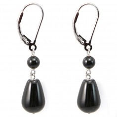 Boucles d'oreilles : onyx & dormeuse argent 925  x 2pcs 
