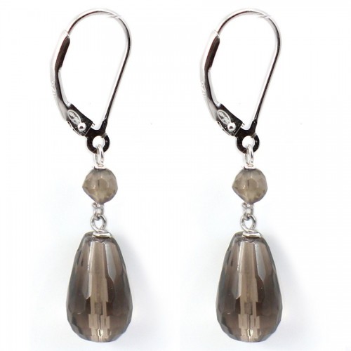 Boucles d'oreilles : quartz fumé & dormeuse argent 925  x 2pcs 