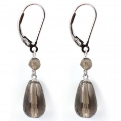 Boucles d'oreilles : quartz fumé & dormeuse argent 925  x 2pcs 