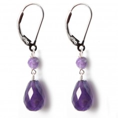 Boucles d'oreilles : améthyste & dormeuse argent 925  x 2pcs 