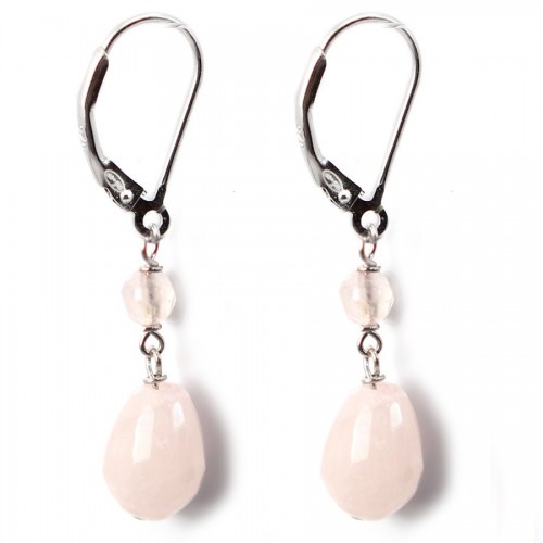Boucles d'oreilles : quartz rose & dormeuse argent 925  x 2pcs 