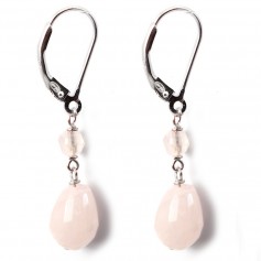 Boucles d'oreilles : quartz rose & dormeuse argent 925  x 2pcs 