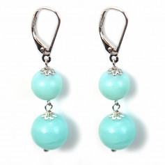 Boucle d'oreille argent 925 2 boules amazonite rond facette x 2 st