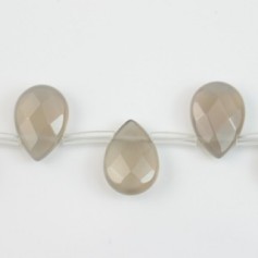 Agate grise goutte plate facette 10x14mm x 1pc