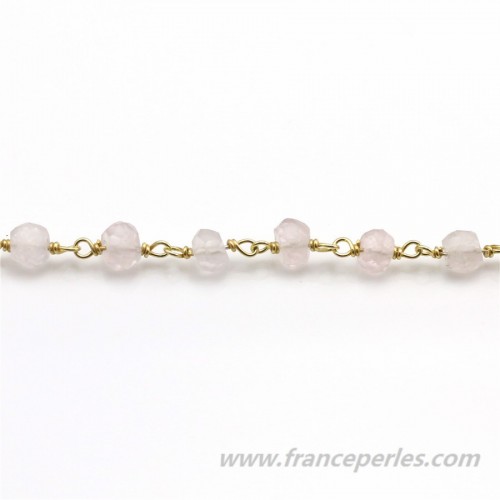 Gold Plated Silver Chain with Rose Quartz of  4-5mm x 20cm 