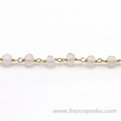 Chaîne Argent Doré avec Quartz Rose en 4-5mm x 20cm