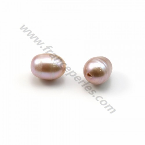 Mauve oval freshwater pearl 9-10x11-13mm with large drilling 1.0mm x 10pcs