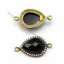 Agate noir goutte facette serti sur argent 925 doré avec zirconium 13x17mm x 1pc