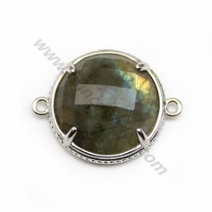 Intercalaire en labradorite sertie en métal, de forme ronde, 18mm x 1pc