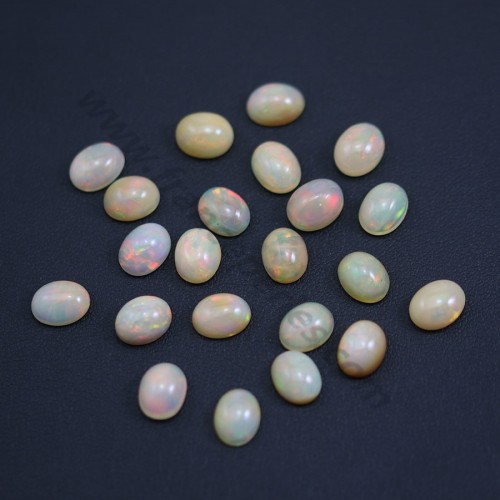 Ethiopian opal cabochon, multicolored, oval shape 7x9mm x 1pc