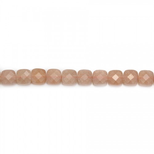 Pierre de soleil orange, en forme de carré facetté 6mm x 4 pcs