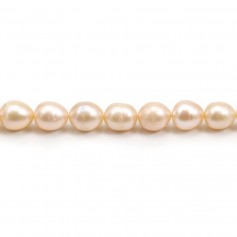 Salmon color round freshwater pearls on thread 9-10mm x 40cm