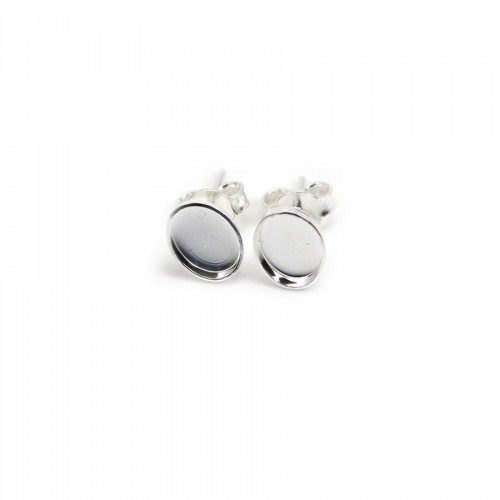 Clous d'oreilles plateau oval pour cabochon 6x8mm en argent 925 x 2pcs