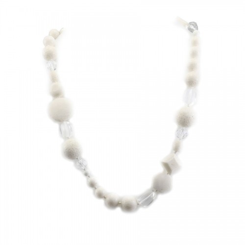 Collier cristal de roche et bambou de mer blanche