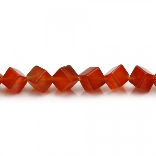Agate teinté, de couleur rouge, en forme de cube 8mm x 6pcs
