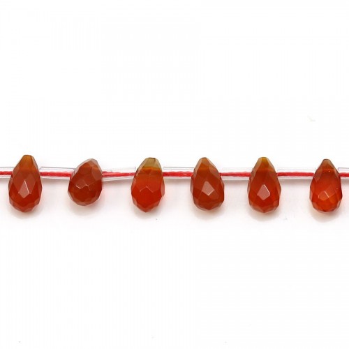 Agate rouge, en forme de goutte facetté 6x9mm x 4pcs