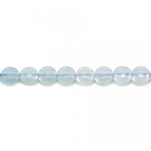 Aquamarine in blue color, in the shape of a faceted flat round 4.5mm x 39cm