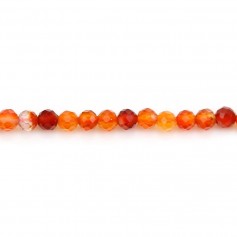 Cornaline de couleur orange, de forme ronde facetté, 3mm x 38cm