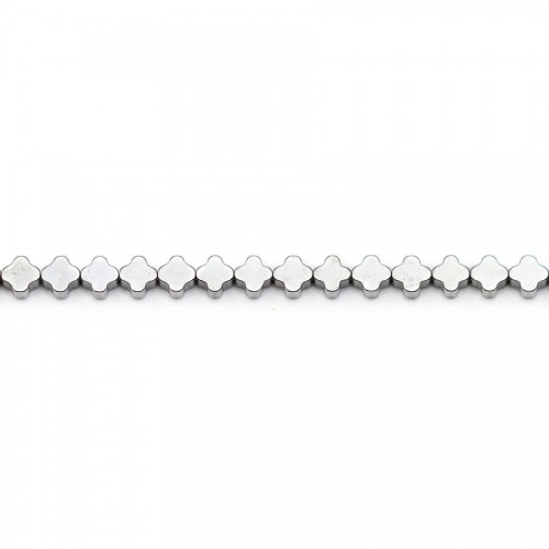 Hématite argenté trèfle 4mm x 40cm
