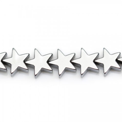Hematite in silver colored, in shape of a star, 8mm x 40 cm
