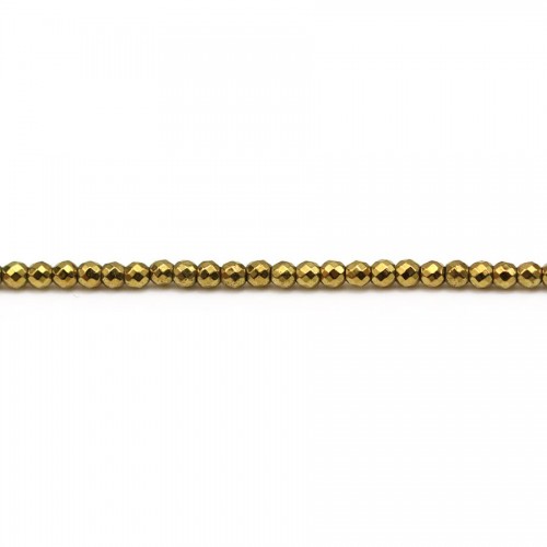 Hématite dorée ronde facette 2mm x 40cm