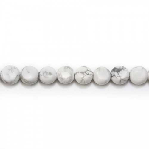 Howlite blanche, de forme ronde et plate, 6mm x 40cm