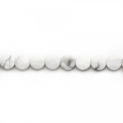 White howlite, in the shape of round and flat pearls, 6mm x 40cm