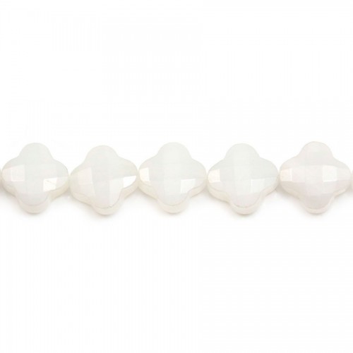 Jade blanc trèfle facette 13 mm x 40cm