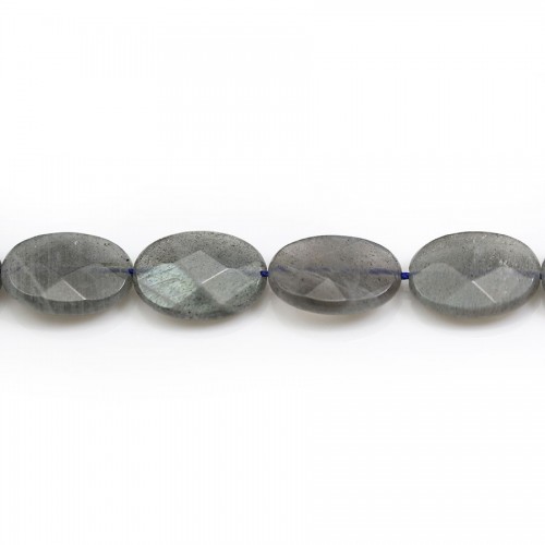 Labradorite grey, in the shape of a faceted ovale 13x18mm x 38cm