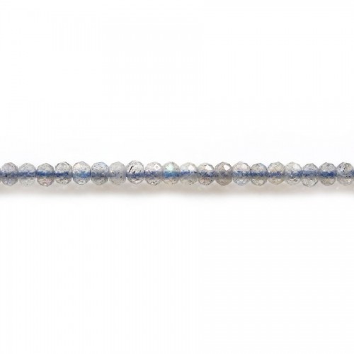 Labradorite in gray color, in the shape of a faceted roundel 1.5x2mm x 39cm