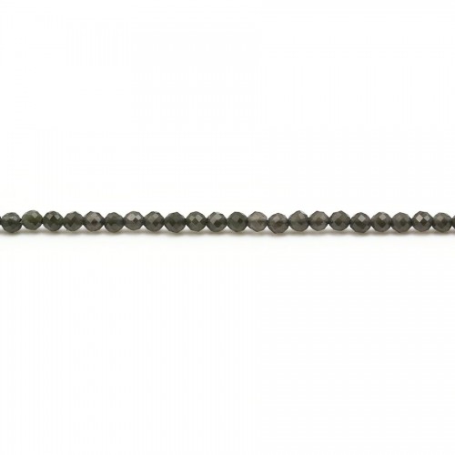 Obsidienne noir, de forme ronde facetté, de taille 2mm x 38cm