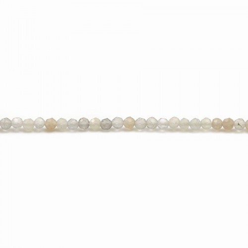 Pierre de lune en forme de ronde facette, de taille 2mm x 40cm