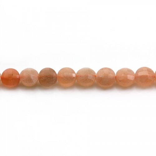 Piedra solar naranja, redonda y plana facetada, 6,5mm x 39cm