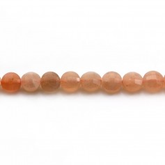 Orange sun stone, in round faceted flat shape, 4.5mm x 39cm