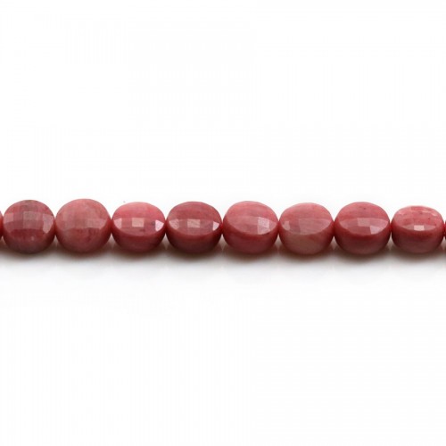 Rhodonite, de forme ronde plate facetté 6mm x 6pcs