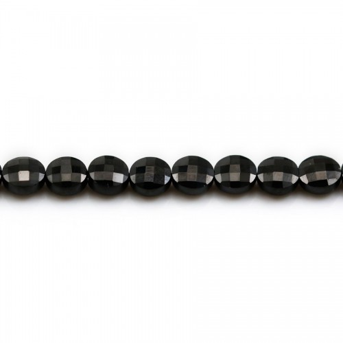 Black spinelle in shape of flat round faceted 6mm x 39cm