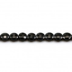 Black spinelle in shape of flat round faceted 6mm x 39cm