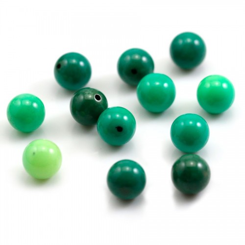 Agate d'herbe verte, semi-percé d'un côté, ronde 10mm x 2pcs