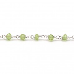 Chaîne argent avec préhnite en 2x3mm x 20cm