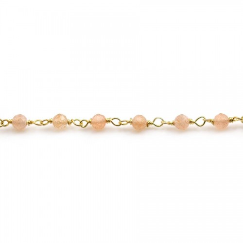 Chaîne Argent Doré avec pierre de soleil en 4mm x 20cm