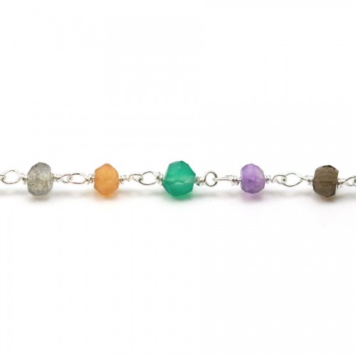 Silver Chain with Mixed Stones of 3-4mm x 20cm 