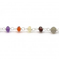 Chaine argent 925 doré à l'or fin avec pierre mélangée  3-4mm x 20cm